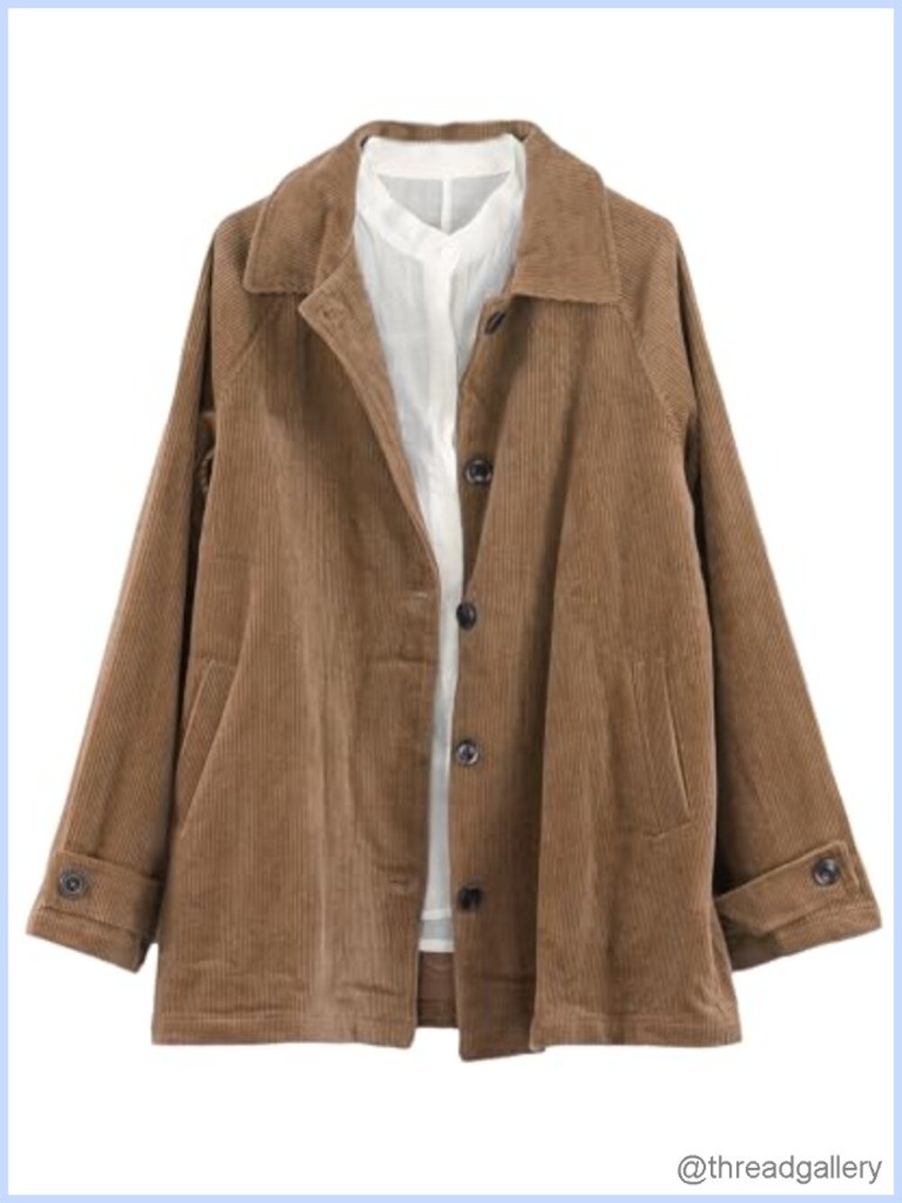 Corduroy Jacket Button Down Long Sleeve Loose Fit Casual Coat with Pockets